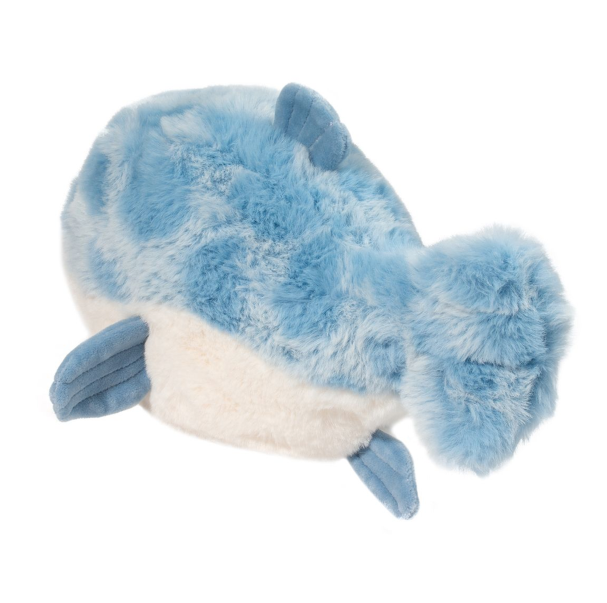 Soft blue and white plush Pufferfish Paula with textured fins and a rounded, squeezable shape.
