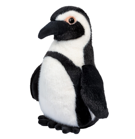 African Penguin Zuri plush toy with realistic black and white fur and pink eye patches, perfect for cuddles and playtime.