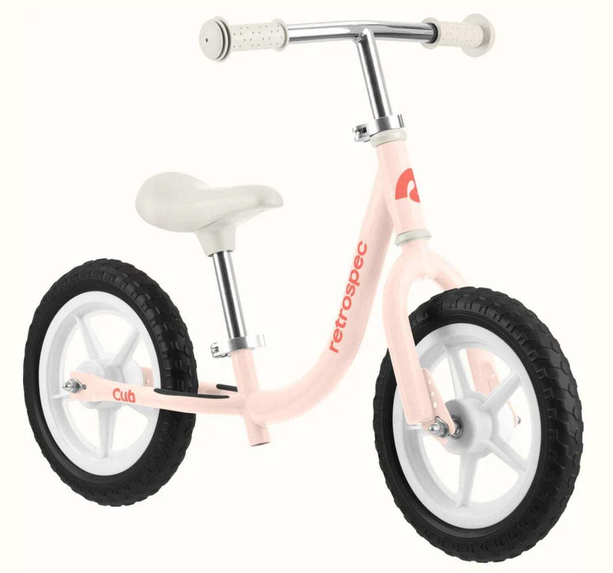 Cub Balance Bike | Blush with step-through frame, adjustable seat, and puncture-proof airless tires for ages 18 months to 4 years.