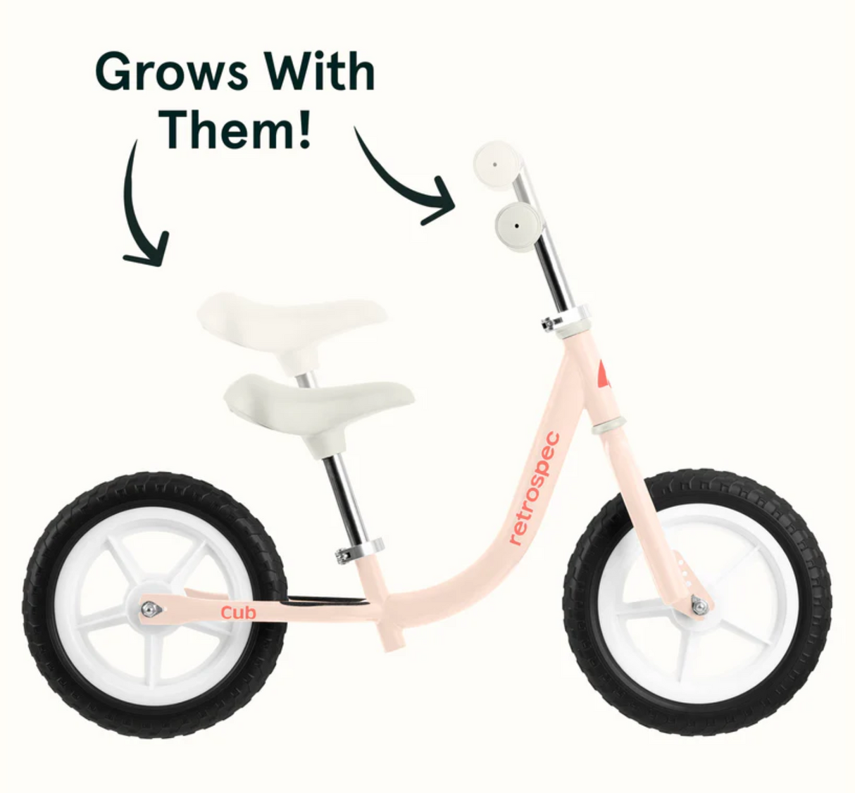 Cub Balance Bike | Blush with adjustable seat and puncture-proof tires designed to grow with toddlers ages 18 months to 4 years