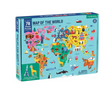 78pc Map of the World Puzzle featuring animals, landmarks, and special shaped pieces for kids ages 5-9.