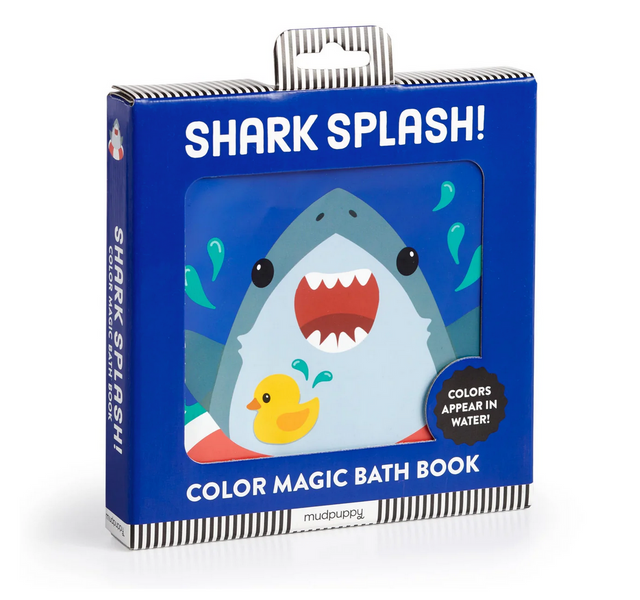 Bath Book Color Magic | Shark Splash! packaging featuring a playful shark and yellow duck with color-changing water-activated pages.