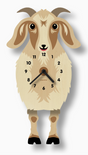 Wood Pendulum Clock | Goat Greta features a cute wooden goat design with swinging legs and black clock hands.