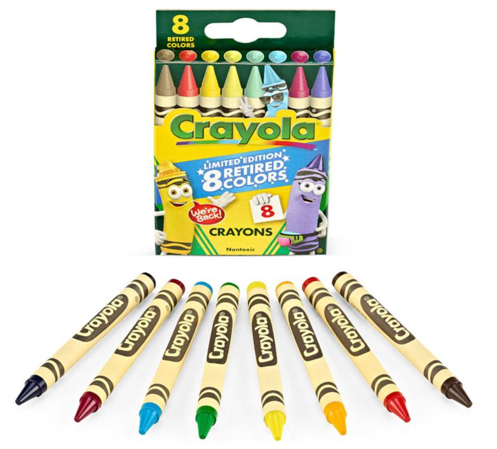 Crayons 8 Pack Limited Edition with 8 vibrant retired Crayola colors for smooth, non-toxic coloring and drawing fun.