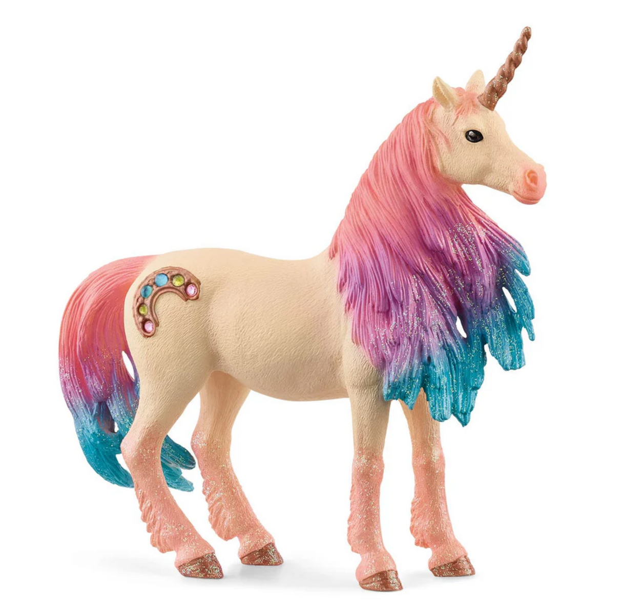 Bayala | Marshmallow Unicorn Mare with pastel pink, purple, and blue mane and decorative jewels on cream body.