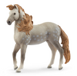 Andalusian Stallion figurine with flowing light brown mane and white spots on gray body, standing with soft nostrils flared.