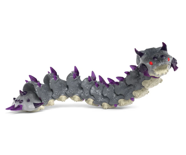 Eldrador Creatures | Shadow Worm toy with segmented body, purple spikes, red eyes, and detailed scaly carapace design.