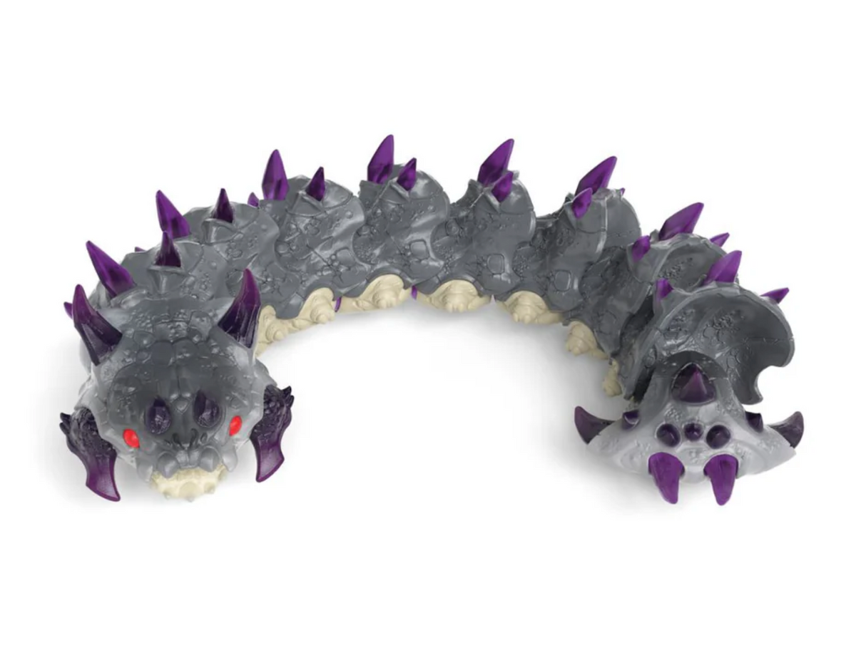 Eldrador Creatures | Shadow Worm toy with spiky crystal carapace, fiery red eyes, and sharp teeth, ages 3 and up.