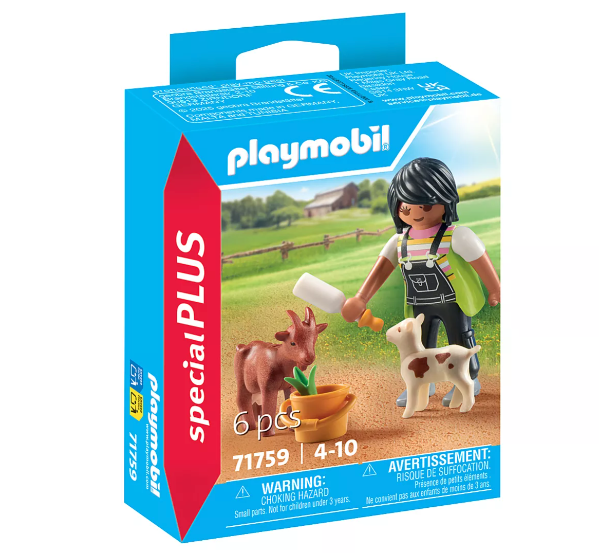 Special Plus | Woman with Goats playset featuring a figure feeding goats with a bottle in a farm setting.