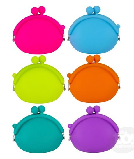 Silicone Coin Purse in six bright colors, featuring a rounded clasp design, perfect for keeping coins safe and stylish.