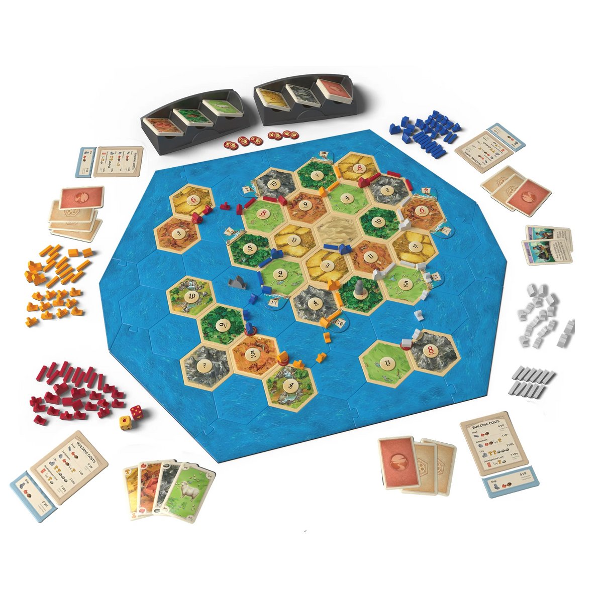 Catan Seafarers Expansion 6th Edition board game with hex tiles, ships, cards, and player pieces for strategic seafaring play.