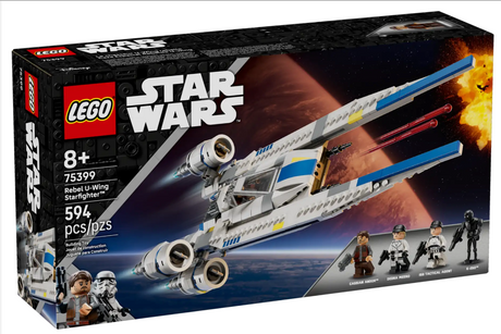LEGO Star Wars Rebel U-Wing Starfighter set with 594 pieces, minifigures, and buildable starfighter model.