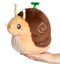 Garden Snail Mini plush toy held in hand showing soft brown shell and friendly snail face with cute green sprout.
