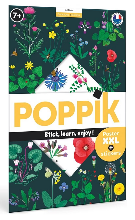 Poppik Discovery Poster Botanic with wildflower illustrations and reusable stickers for kids aged 7 and up.
