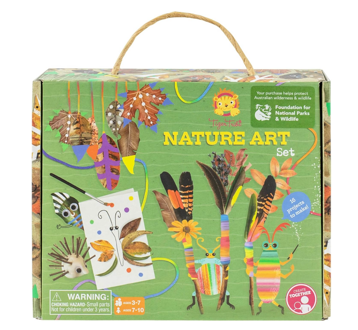 Nature Art Set with colorful crafts made from natural objects like feathers, leaves, and an activities book included.