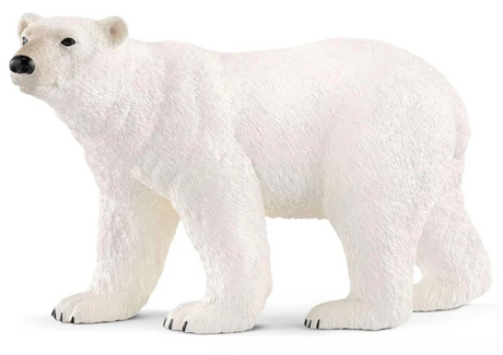 Polar Bear toy figure showing detailed white fur and black nose, perfect for ages 3+ Arctic wildlife learning.