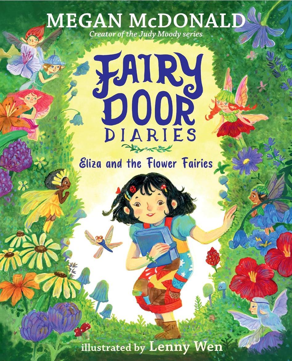 Fairy Door Diaries: Eliza and the Flower Fairies book cover with Eliza and colorful flower fairies in a magical garden.