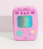 Pusheen Gamer: Handheld plush toy with shiny blue screen, embroidered buttons, and cute cat face in soft pink fabric.