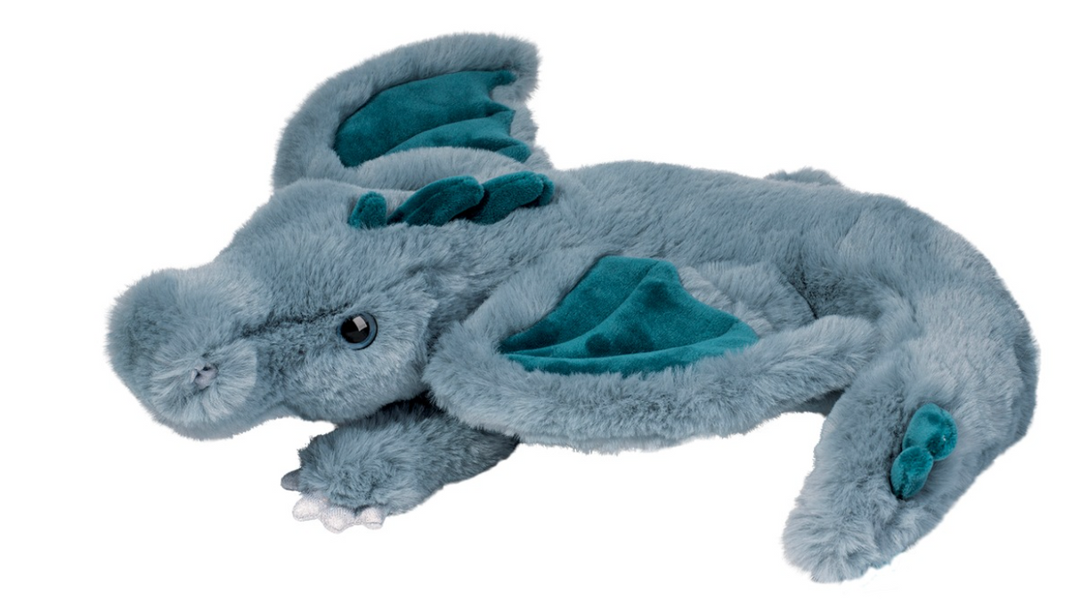 Dragon Obie plush toy in slate blue with soft wings and spiky crest, perfect for cuddling and imaginative play.