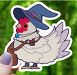Sticker of a whimsical chicken wearing a wizard hat and satchel, perfect for adding charm to laptops or notebooks