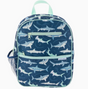 Junior backpack with fun shark print, padded back, adjustable straps, and multiple zippered pockets for kids ages 3 to 6.