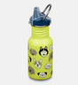 Kids sippy bottle with spill proof cap and dog illustrations, designed for small hands and easy carrying.
