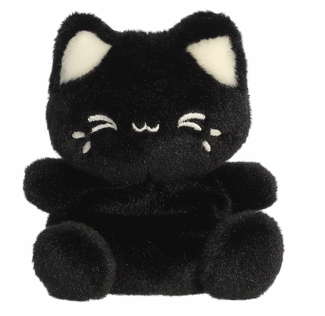 Black Sesame Meowchi plush with soft black fur and cute embroidered facial details, a charming kawaii companion.