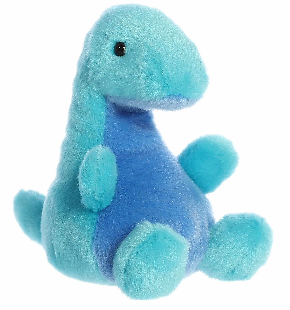 Soft plush toy of Glen the Loch Ness Monster in shades of blue with a friendly, gentle expression