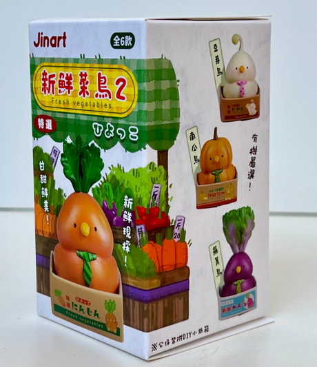 Colorful Vegetable Birds Blind Box packaging featuring quirky bird characters inspired by fresh vegetables and garden produce