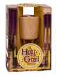 Wooden Holy Grail brainteaser puzzle in decorative box with medieval theme packaging and Celtic design accents