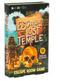 Escape room game box with adventurous lost temple theme featuring 12 puzzles and a golden skull illustration.