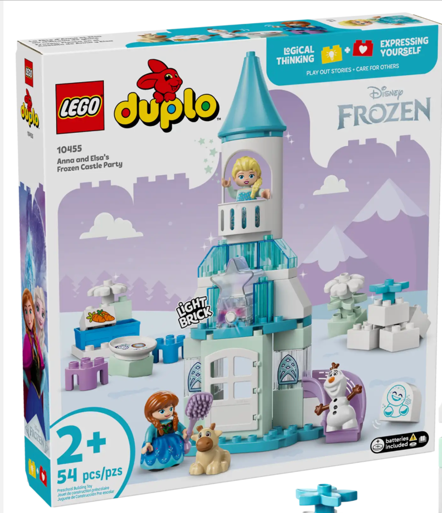 LEGO DUPLO Frozen Castle with Elsa, Anna, Olaf, Baby Sven, and Snowgie for imaginative toddler play ages 2 and up