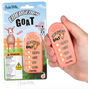Handheld pink Emergency Goat noisemaker with buttons for scream, bleat, kids, and goats sounds in packaging and held in hand.