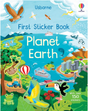Colorful illustrated cover of a children's sticker book showing diverse animals and Earth scenes with ships and buildings