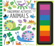Children’s fingerprint activities book featuring colorful animals and a seven-color inkpad for creative play.