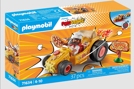 PLAYMOBIL Funstars Racing Pizza go kart with chef figure, pizza details, and racing accessories for kids ages 4 to 10.