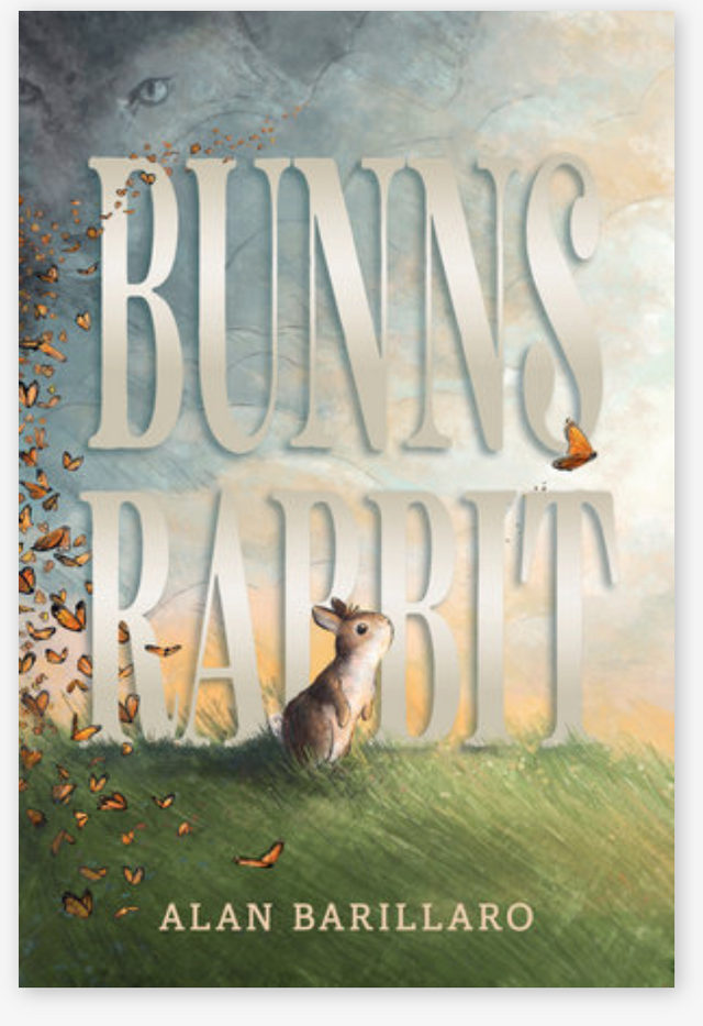 Book cover showing a small rabbit with short ears looking at an orange butterfly in a grassy meadow.