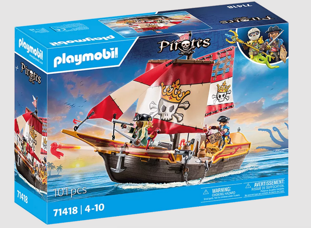 PLAYMOBIL Pirates Pirate Ship toy with rotating cannons, movable sails, and pirate figures for adventurous play