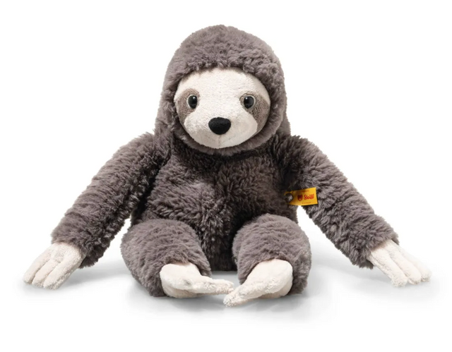Soft plush sloth toy with weighted body and gentle expression, perfect for cuddling and comforting children.