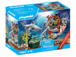 Playmobil Treasure Hunt with Submarine set featuring diver, shark, treasure chest, submersible, and underwater accessories
