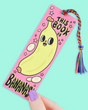 Colorful bookmark with a cute banana character and rainbow tassel, perfect for marking your spot in a novel.
