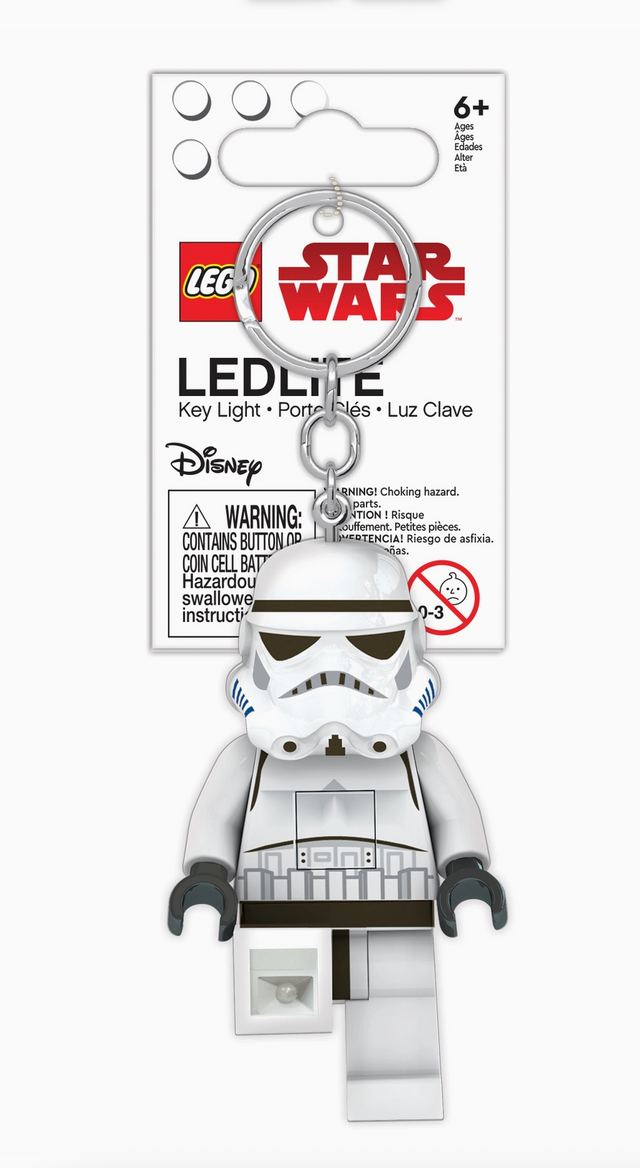 LEGO Star Wars Stormtrooper key light with LED feet, designed as a mini collectible figure and keychain accessory.