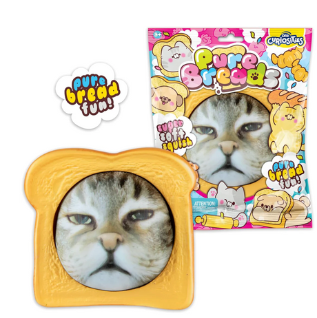 Curiousities Pure Bread Pet squishy toy featuring a slow rising cat face in bread-shaped design for sensory fun