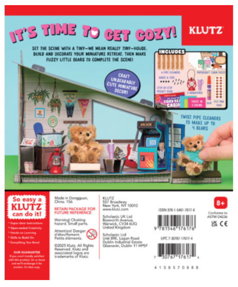 DIY cozy bear cabin craft kit with miniature bears, papercraft furniture, and detailed accessories for kids age 8 and up.