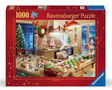1000-piece holiday puzzle featuring mischievous Christmas cookies celebrating in a festive kitchen scene at midnight