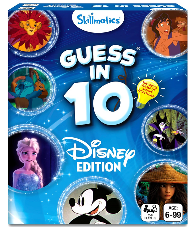 Family board game Guess in 10 Disney Edition featuring iconic characters and fun question challenges for all ages