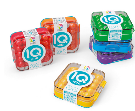 Colorful IQ Mini pocket-size puzzle games in compact cases for on-the-go problem solving and fun challenges