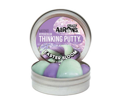 Mini Hello Spring Thinking Putty in pastel green and purple colors with Easter Bloom label in a round tin container.