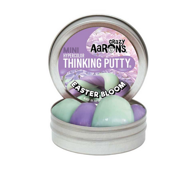Mini Hello Spring Thinking Putty in pastel green and purple colors with Easter Bloom label in a round tin container.