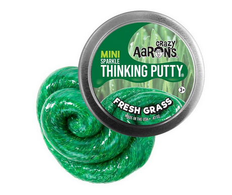 Mini Hello Spring Thinking Putty in Fresh Grass green sparkle texture with tin container for tactile play and sensory relief